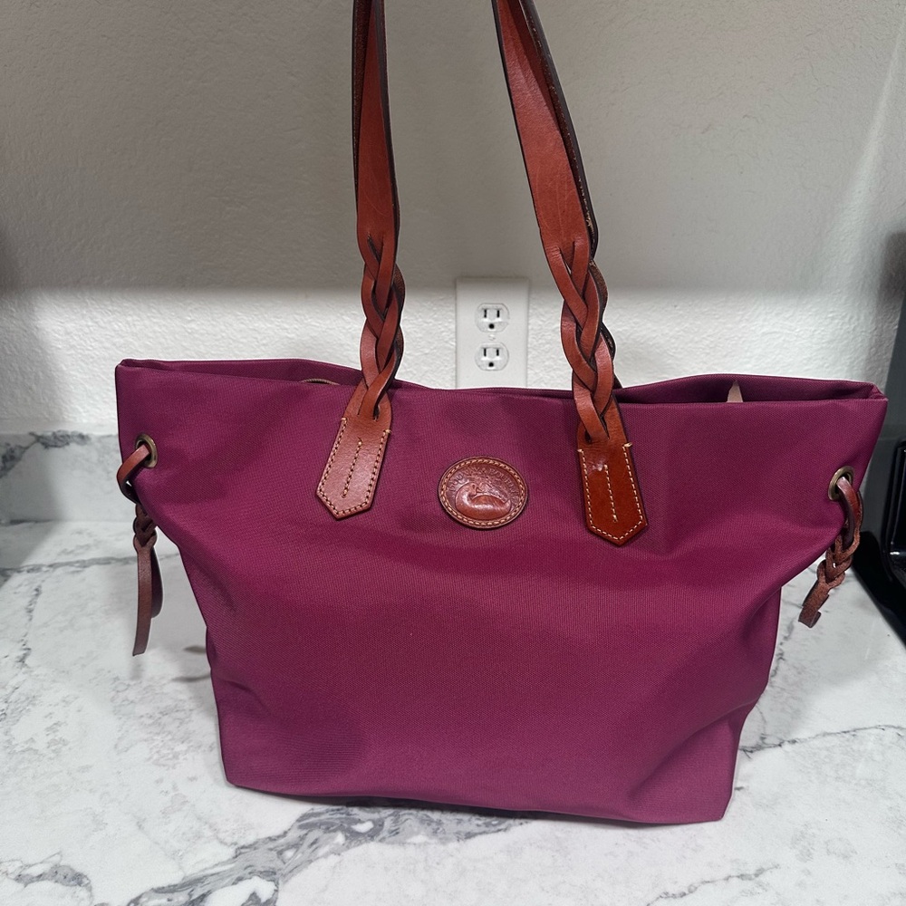 Dooney & Bourke Purple Tote with Tan Braided Handles